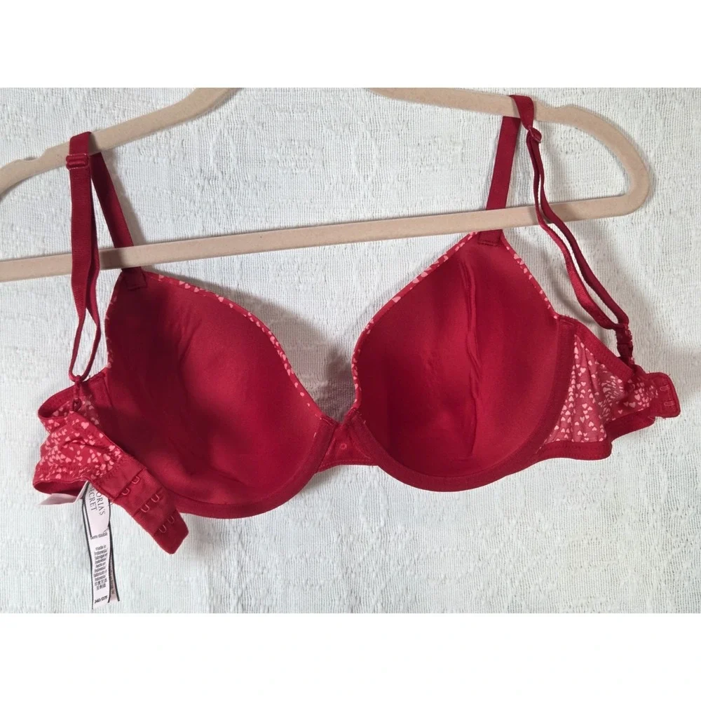 Victoria's‎ Secret Lined Demi Bra Womens 34D Red Heart Print Underwire Lingerie